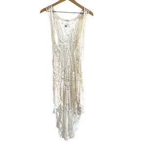 NWT Blue Island Cream Crochet Open Front Swim Beach Pool Cover Up size Medium.